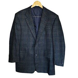 Hickey Freeman Bespoke Cashmere Plaid Sport Coat Blazer 44R Gray Made in USA